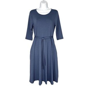 Charmyi Vintage Midi Dress Women’s Elastic Waist/Tie 3/4 Sleeve Blue Size-M NWT